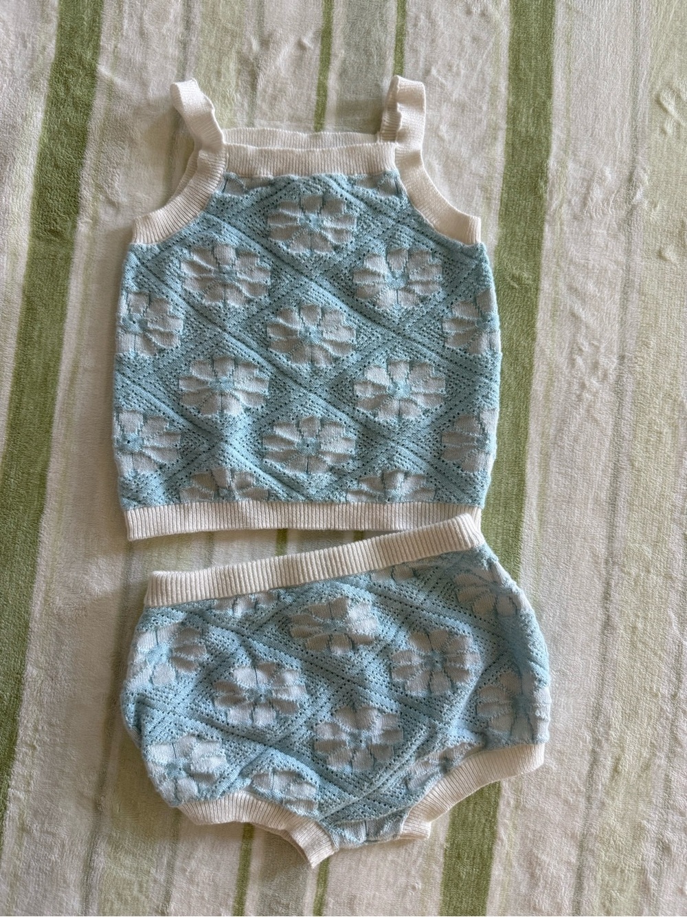 Monica + Andy Light Blue & White Knit Floral Set